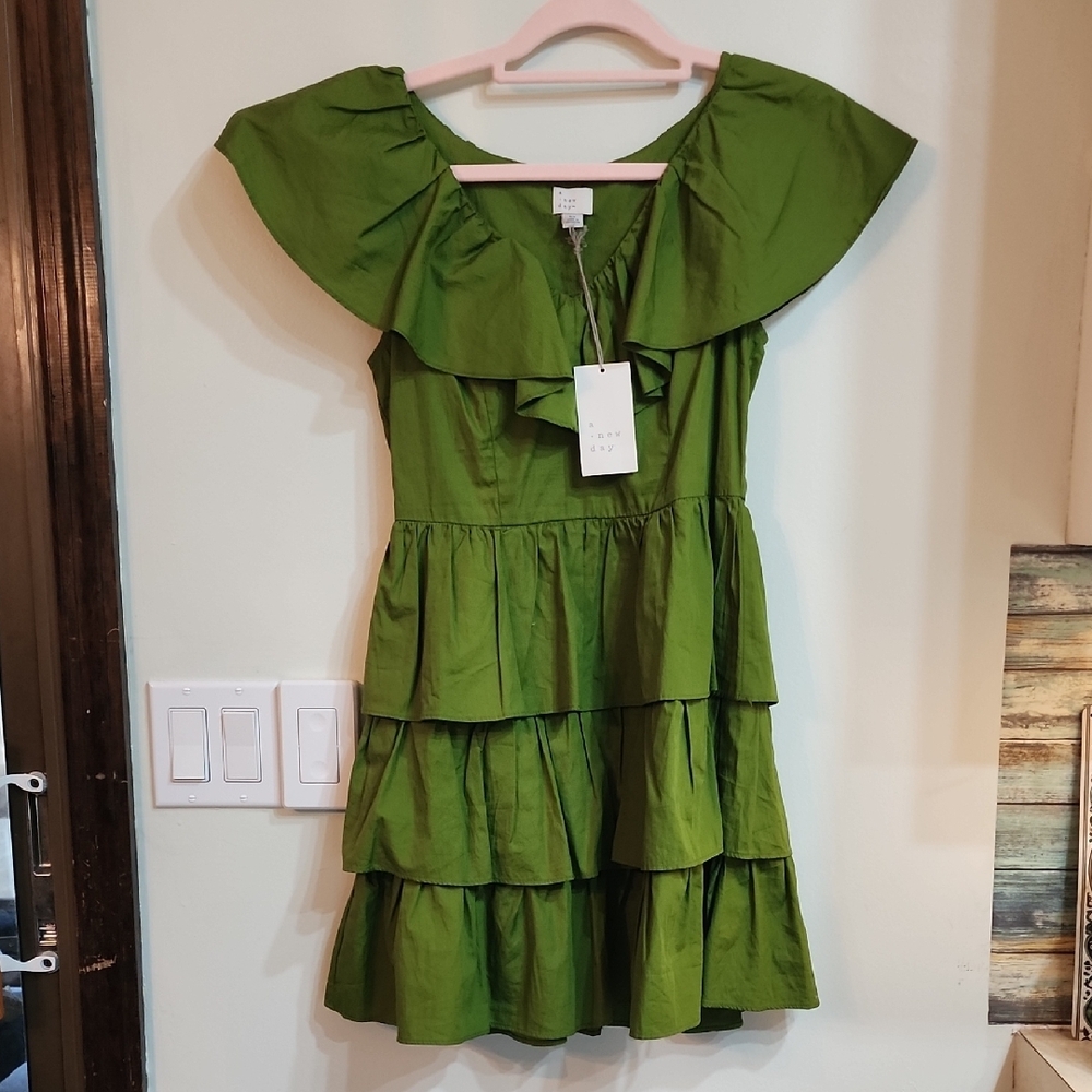NWT A New Day Green Ruffle Tiered Dress